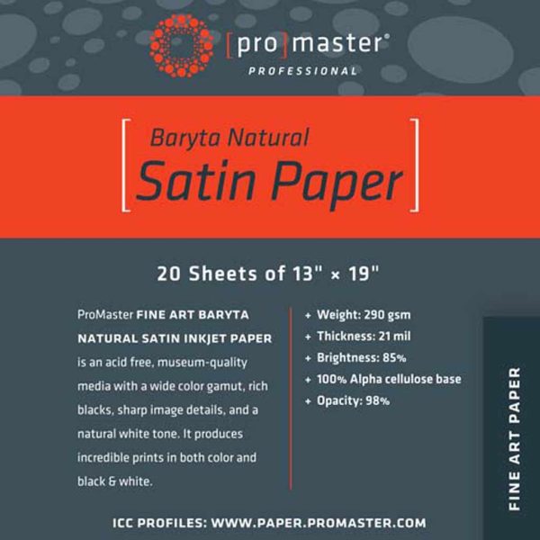 Promaster Fine Art Baryta Natural Satin Paper 13x19 | 20 Sheets Discount